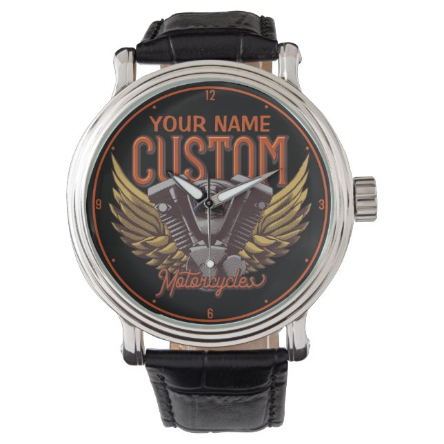  Personalised Motorcycle Eagle Wings Biker Garage Watch (Front)
