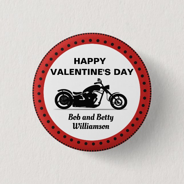 Personalised Motorcycle Happy Valentine's Day 3 Cm Round Badge (Front)