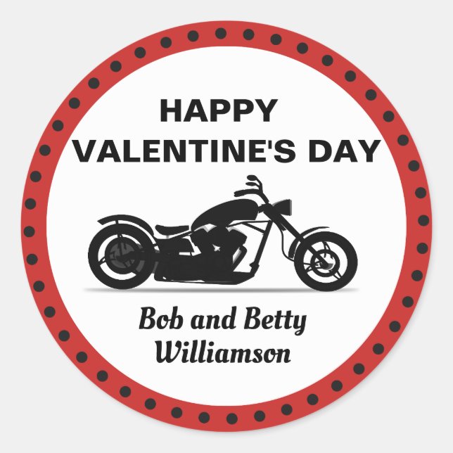 Personalised Motorcycle Happy Valentine's Day Classic Round Sticker (Front)