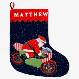 Personalised Motorcycle Holiday Gift Large Christmas Stocking