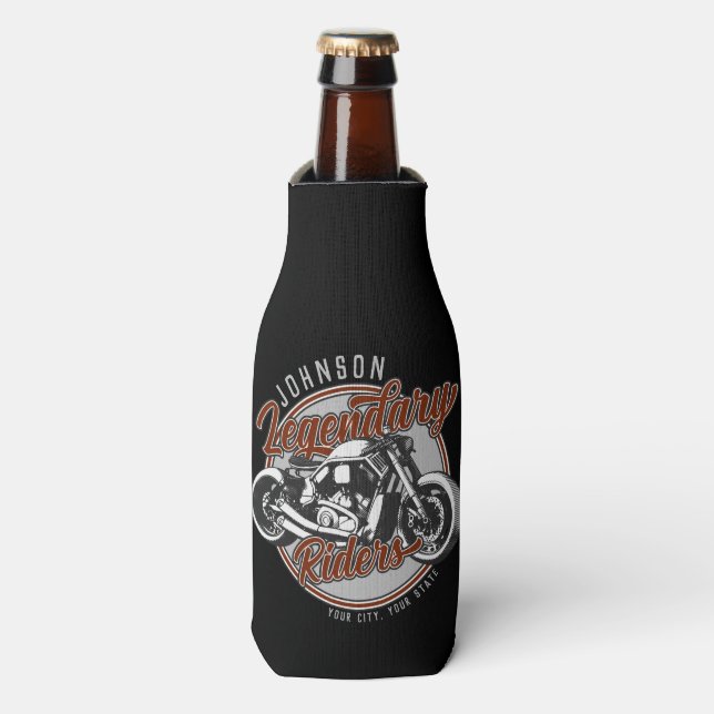 Personalised Motorcycle Legendary Rider Biker NAME Bottle Cooler (Bottle Front)
