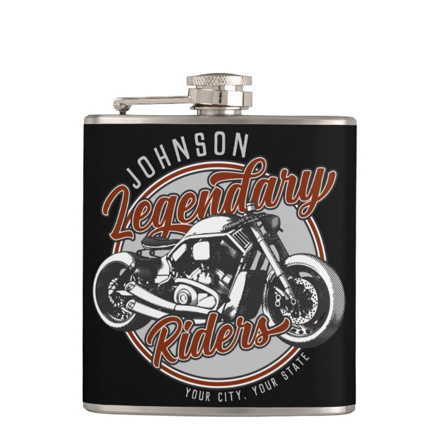 Personalised Motorcycle Legendary Rider Biker NAME Hip Flask (Front)