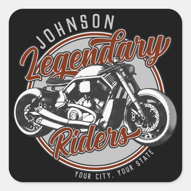 Personalised Motorcycle Legendary Rider Biker NAME Square Sticker (Front)