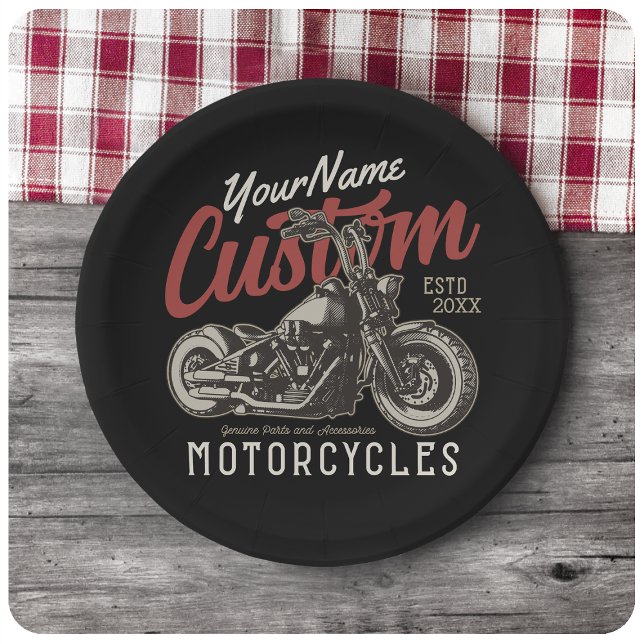 Personalised Motorcycle Rebel Cruiser Biker Garage Paper Plate (Creator Uploaded)