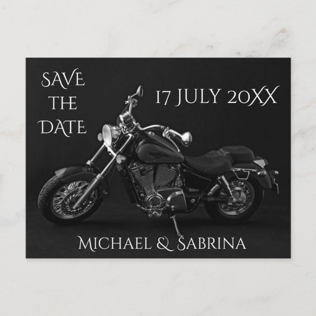 Personalised Motorcycle Save the Date Announcement Postcard (Front)