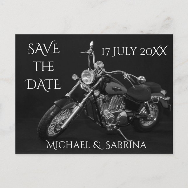 Personalised Motorcycle Save the Date Announcement Postcard (Front)