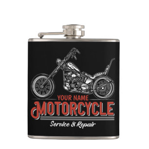 Personalised Motorcycle Service Biker Repair Shop Hip Flask