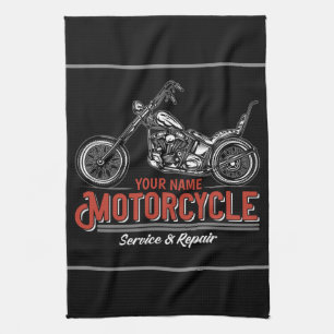 Personalised Motorcycle Service Biker Repair Shop Tea Towel