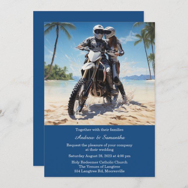Personalised  Motorcycle Wedding  Invitation (Front/Back)