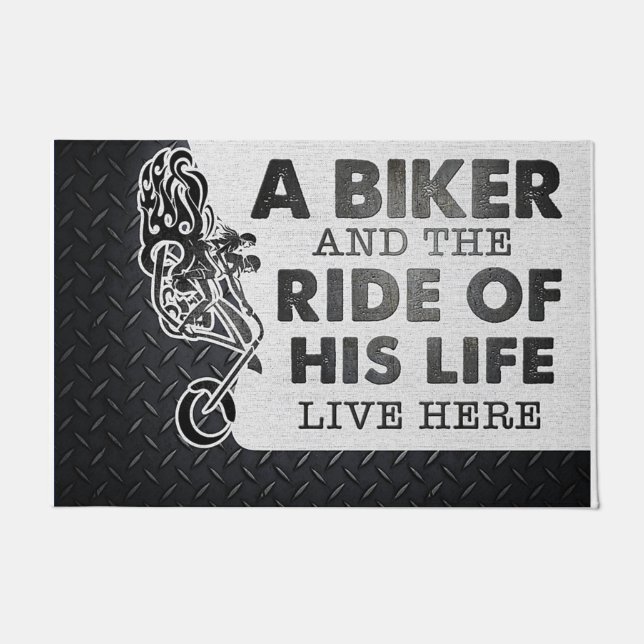 Personalised Motorcycling Lives Here, Biker Custom Doormat (Front)