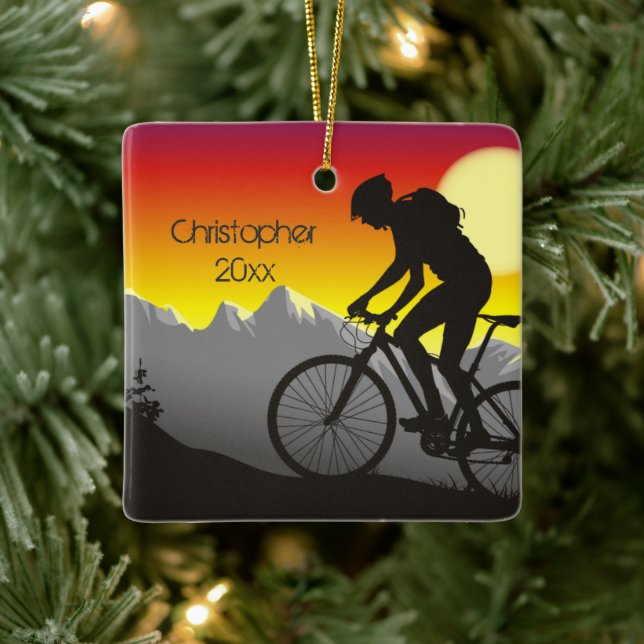 Personalised Mountain Bike Biking Christmas Ceramic Ornament (Tree)