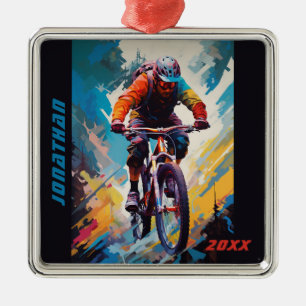 Personalised Mountain Bike Biking Christmas Metal Ornament