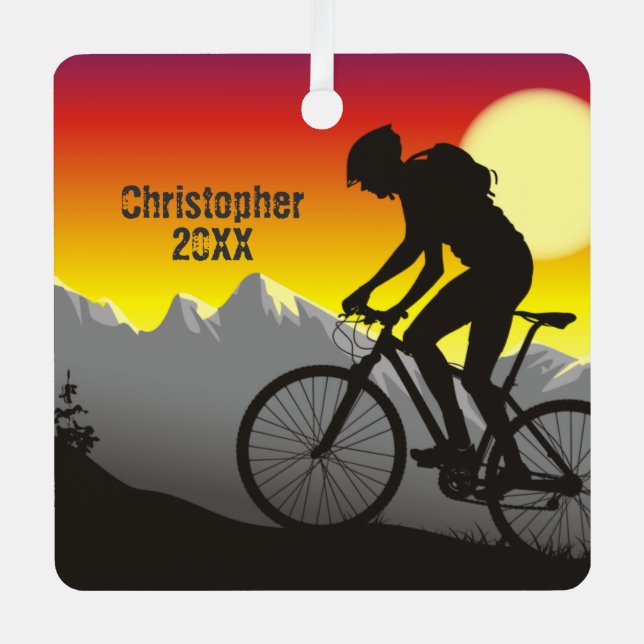Personalised Mountain Bike Biking Christmas Metal Tree Decoration (Front)