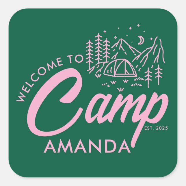Personalised Mountain Camp Bachelorette Party Square Sticker (Front)