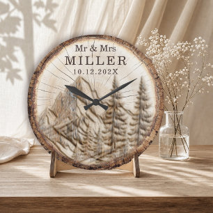 Personalised Mountain Forest Couple Large Clock