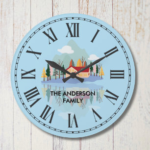 Personalised Mountain Lake Family Nature Scene  Large Clock