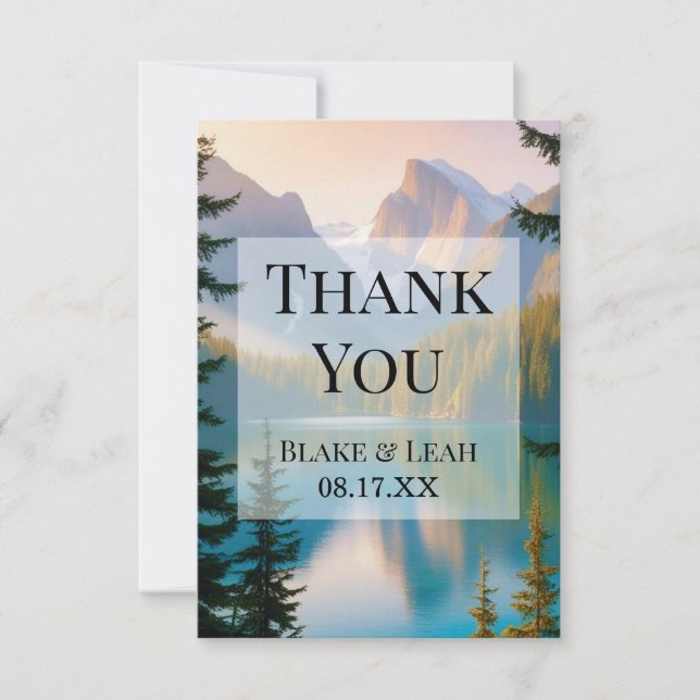 Personalised Mountain Lake Wedding Thank You Card (Front)