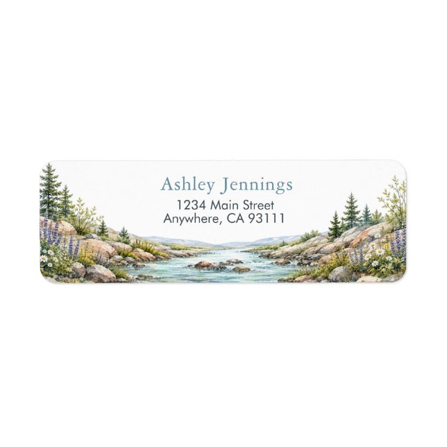 Personalised Mountain River Return Address  Label (Front)