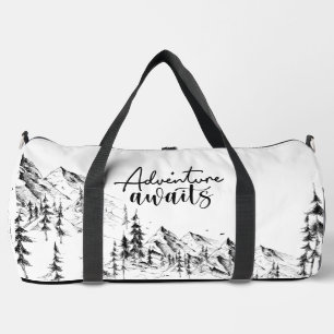 Personalised Mountains Sketch Adventure Awaits Duffle Bag
