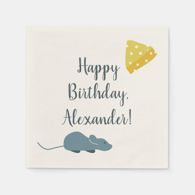 Personalised Mouse and Cheese Illustrated Napkin (Front)