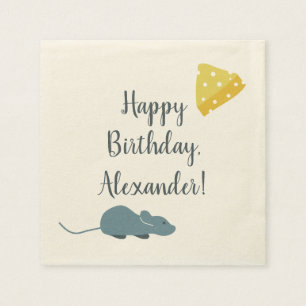Personalised Mouse and Cheese Illustrated Napkin