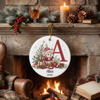 Personalised Mouse Monogram Initial Christmas Ceramic Ornament