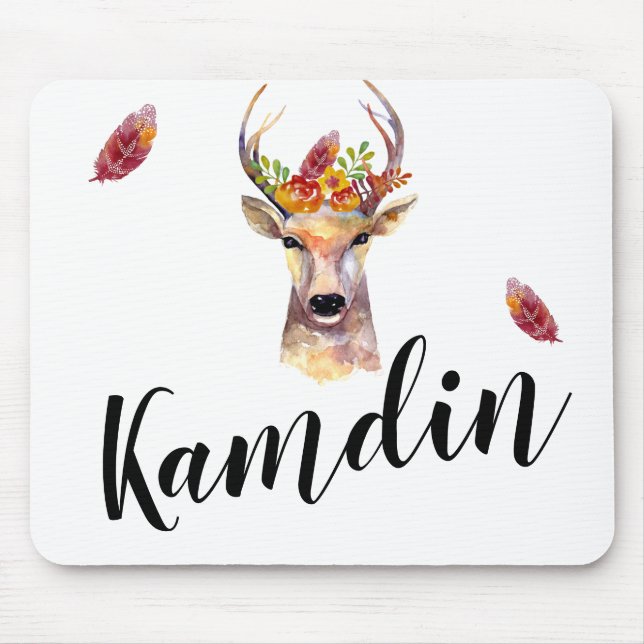 Personalised Mouse Pad boho deer Buck head Brownin (Front)