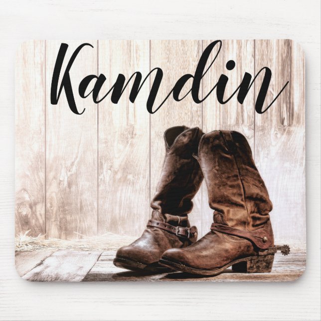 Personalised Mouse Pad Boots Country Rustic Wester (Front)