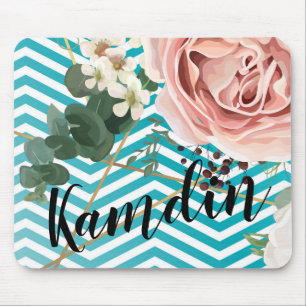 Personalised Mouse Pad Geometric Rose Chevron Teal