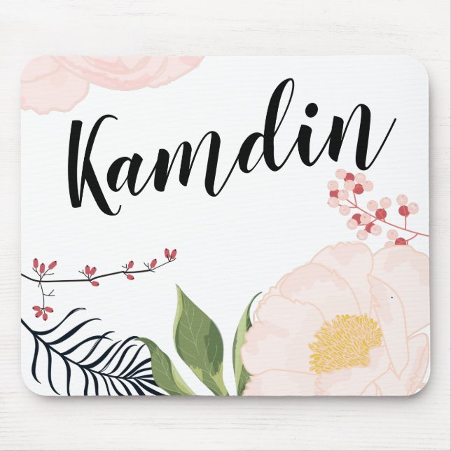 Personalised Mouse Pad White Floral Flowers on Whi (Front)