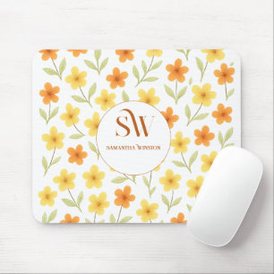 Personalised Mousepad with Orange Yellow Floral