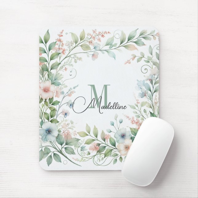 Personalised Mousepad with Wild Flowers | Initial (With Mouse)