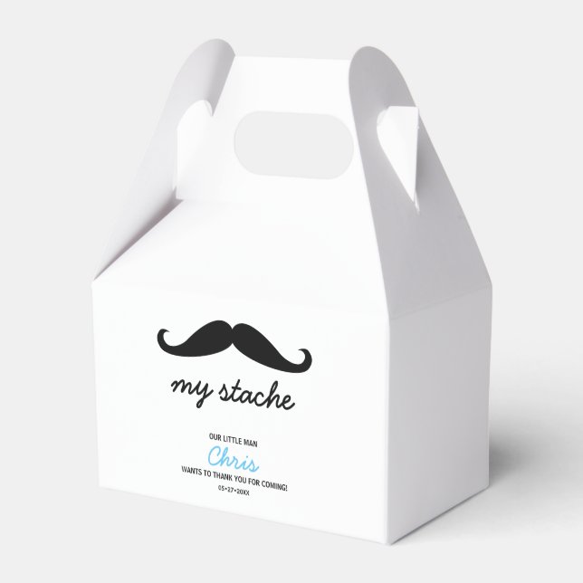 Personalised Moustache theme 1st birthday party Favour Box (Front Side)