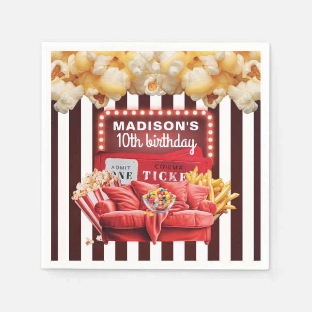 Personalised Movie Night Cinema Birthday Napkin (Front)
