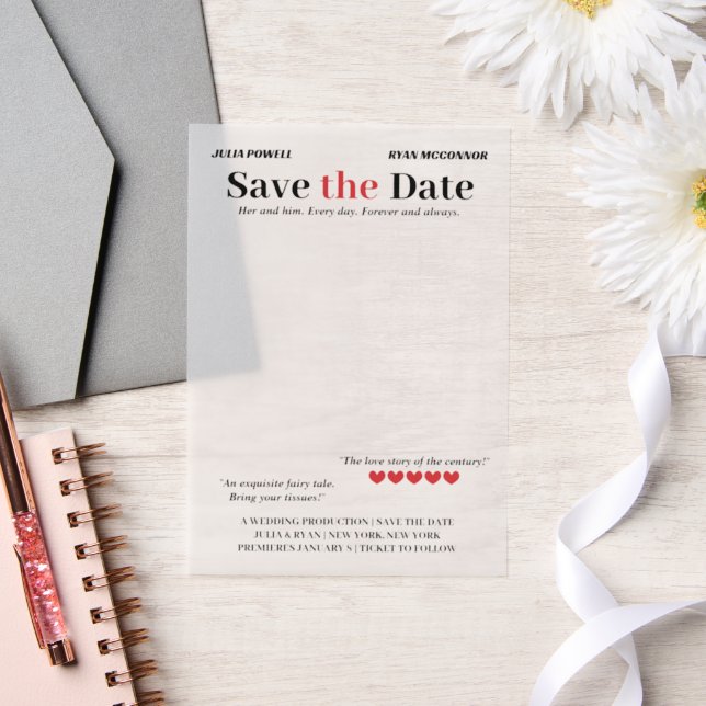 Personalised Movie Poster Save the Date Overlay Vellum Invitations (Wedding)