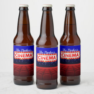 Personalised Movie Theatre Cinema Family Room Beer Bottle Label