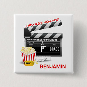 Personalised Movie Theme First 1st Grade 15 Cm Square Badge