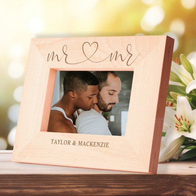 Personalised Mr and Mr Gay Couples Names Heart  Etched Frames (Personalized Mr and Mr Gay Couples Names Heart Etched Frames by Ricaso. Same sex wedding gift ideas)