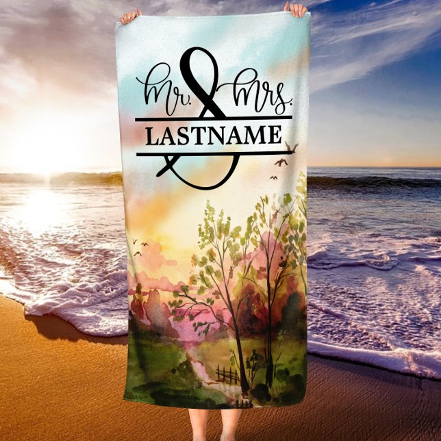 Personalised Mr. and Mrs. Beach Towel Honeymoon  (Personalized Mr. and Mrs. Beach Towel Honeymoon)