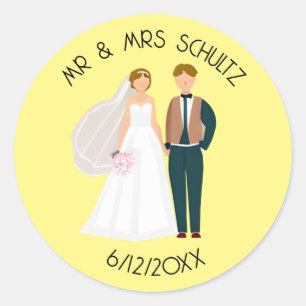 Personalised Mr and Mrs Bride and Groom  Classic Round Sticker