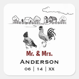 Personalised Mr and Mrs Chicken Farm Wedding Square Sticker