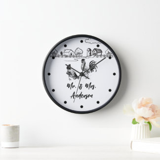 Personalised Mr and Mrs Chickens Rooster Hen Farm Clock