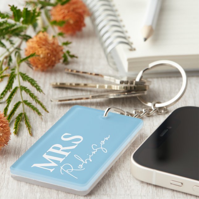 Personalised Mr. and Mrs. keychain, Newlywed gift Key Ring (Front Right)