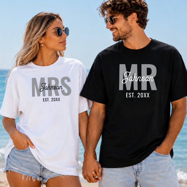 Personalised Mr and Mrs Matching Couple Wedding T-Shirt (Creator Uploaded)