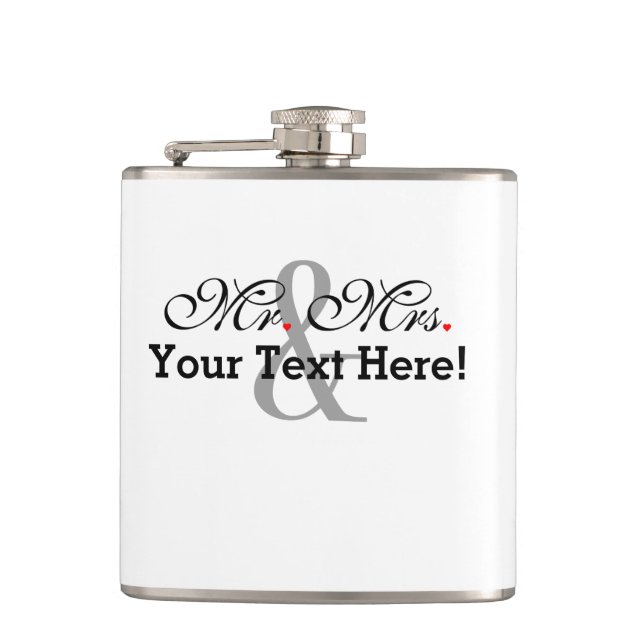 Personalised Mr. and Mrs. Plus Customisable Colour Hip Flask (Front)