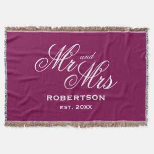 Personalised Mr and Mrs surname chic burgundy red Throw Blanket