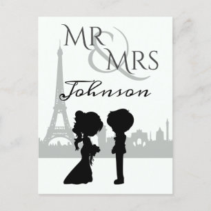 Personalised Mr and Mrs Wedding Eiffel Tower Postcard