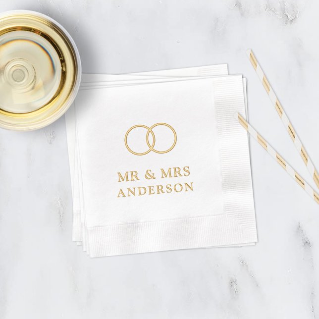 Personalised Mr and Mrs Wedding Monogram and Rings Foil Napkins (Creator Uploaded)