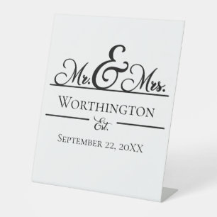 Personalised Mr. and Mrs. Wedding Names Date Pedestal Sign
