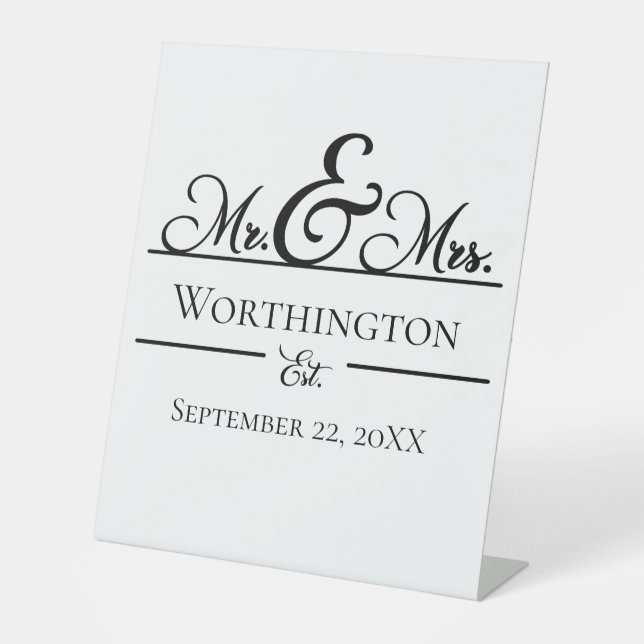 Personalised Mr. and Mrs. Wedding Names Date   Pedestal Sign (Front)